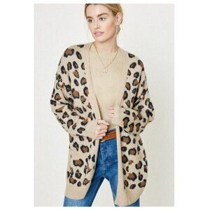 Hayden Los Angeles Boutique Women's 2XL /3XL Brown Animal Print Sweater Cardigan